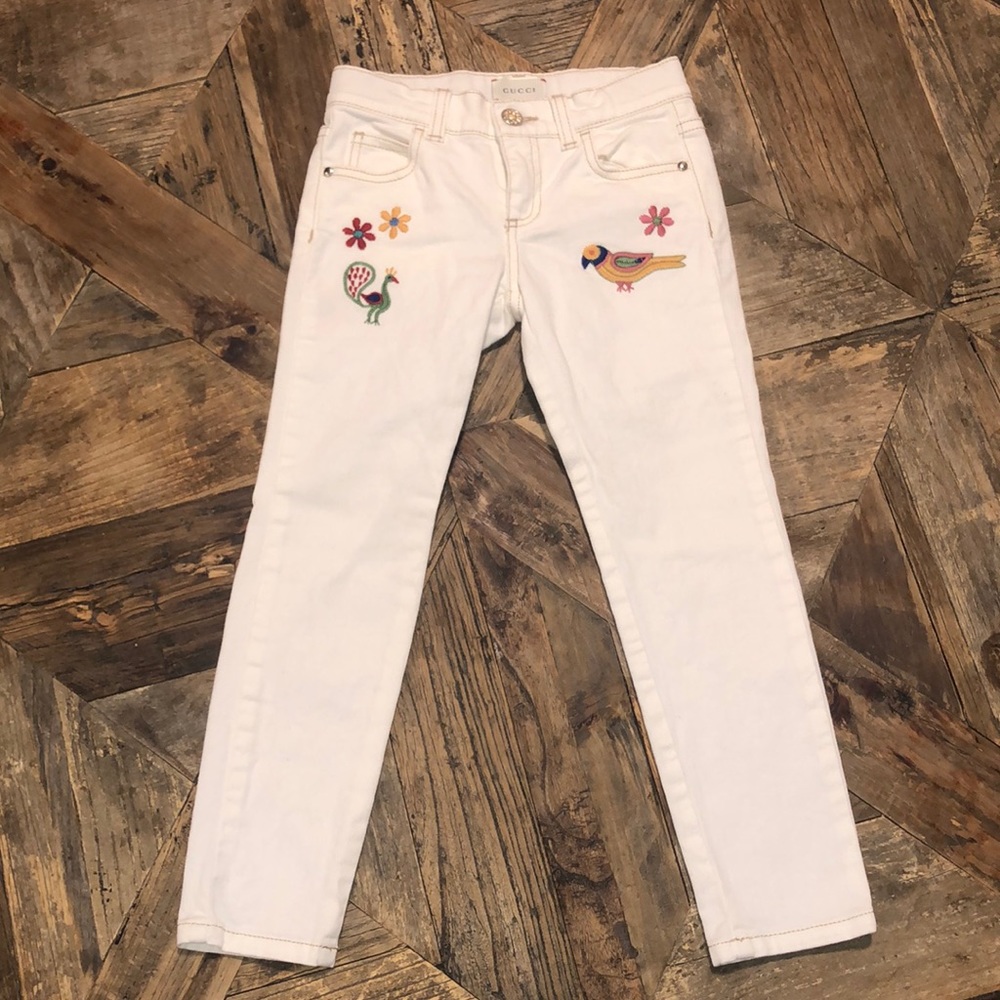 Gucci Kids White Embroidered Skinny Jeans Size 5